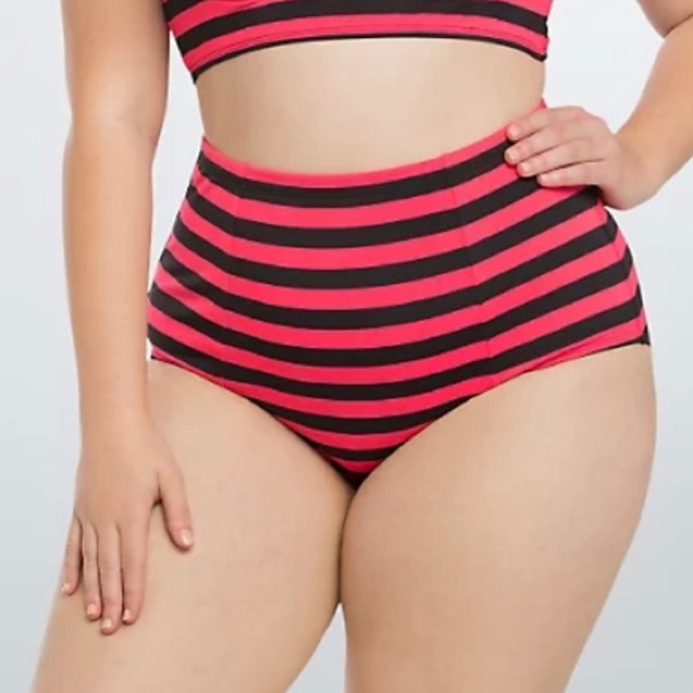 Torrid Coral and Black Striped Swim Bottom Size 4